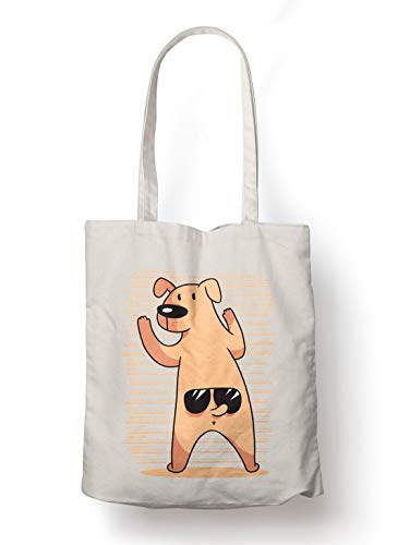 BLAK TEE Funny Dog with Sunglasses Organic Cotton Reusable Shopping Bag Natural
