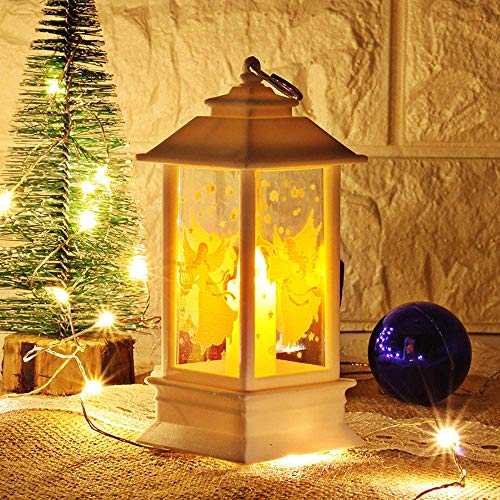 Blanco Linterna LED de Navidad con té luz de la Noche Velas muñeco de Nieve del Reno de Santa para la Navidad del Partido Inicio Interior de la Sala Colgantes Regalos Decoración Adornos,Angel