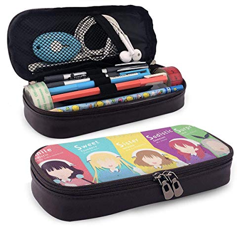 Blend S Maik-a Sakur-anomiya & Hideri Kanzaki Leather Pencil Case Big Capacity with Zipper High Capacity Pen Pencil Pouch Desk Organizer Portable Bag Holder