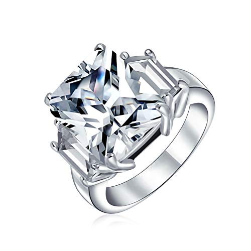 Bling Jewelry Art Deco Estilo 925 Plata de Ley 5CT AAA CZ Rectángulo Corte Esmeralda Corte Declaración Compromiso Anillo Baguette Side Stones
