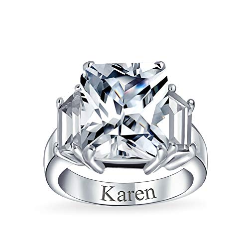 Bling Jewelry Art Deco Estilo 925 Plata de Ley 5CT AAA CZ Rectángulo Corte Esmeralda Corte Declaración Compromiso Anillo Baguette Side Stones