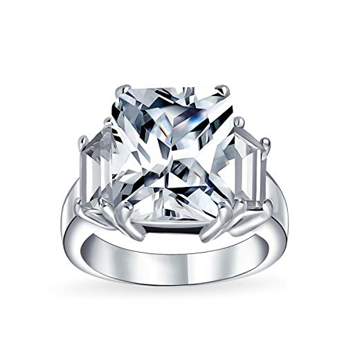 Bling Jewelry Art Deco Estilo 925 Plata de Ley 5CT AAA CZ Rectángulo Corte Esmeralda Corte Declaración Compromiso Anillo Baguette Side Stones