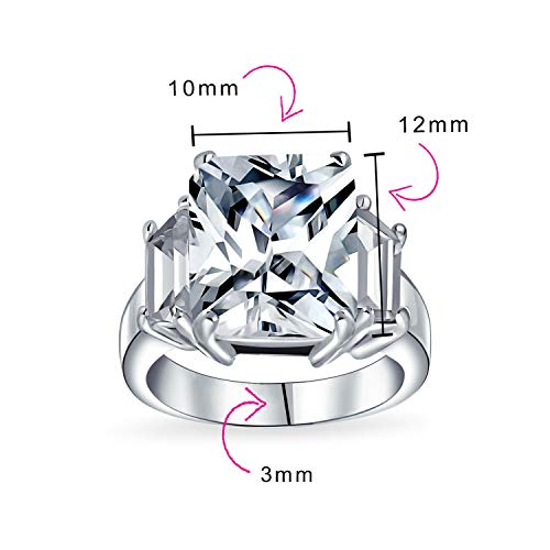 Bling Jewelry Art Deco Estilo 925 Plata de Ley 5CT AAA CZ Rectángulo Corte Esmeralda Corte Declaración Compromiso Anillo Baguette Side Stones