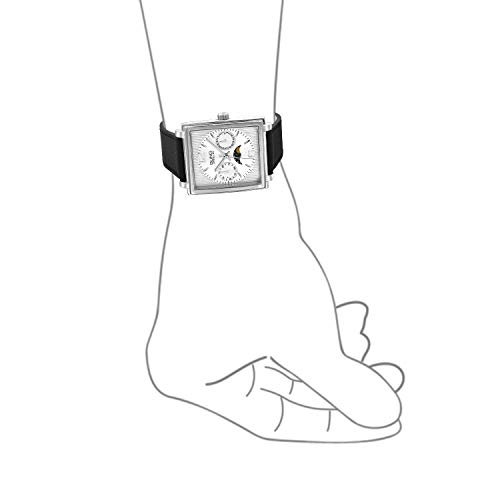 Bling Jewelry Fashion Cuadrado Marcado Estilo Cronógrafo con Fase Lunar Reloj Pulsera para Hombres Banda Cuero Negro Acero Tono Plata