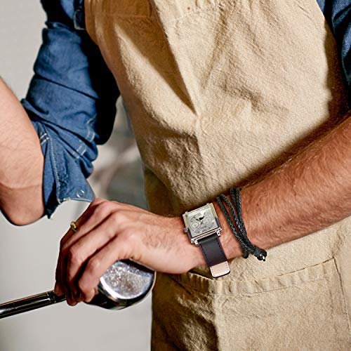 Bling Jewelry Fashion Cuadrado Marcado Estilo Cronógrafo con Fase Lunar Reloj Pulsera para Hombres Banda Cuero Negro Acero Tono Plata