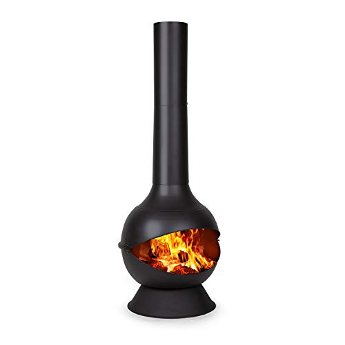 blumfeldt Knight on Fire Chimenea de Patio - Horno de terraza, Fuego Visible, Acero, Inoxidable, Diseño Moderno, Muy Estable, Antivuelco, Patas, Parrila para carbón y atizador, Negro