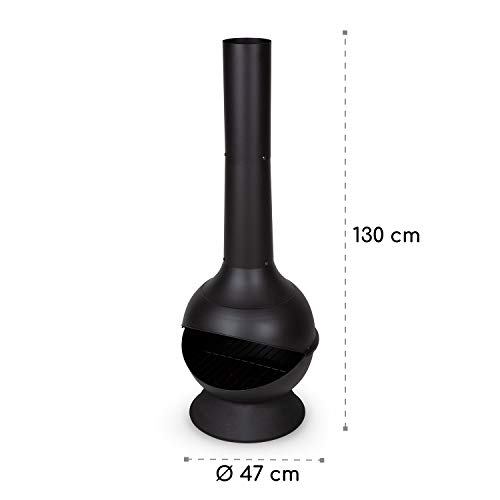 blumfeldt Knight on Fire Chimenea de Patio - Horno de terraza, Fuego Visible, Acero, Inoxidable, Diseño Moderno, Muy Estable, Antivuelco, Patas, Parrila para carbón y atizador, Negro