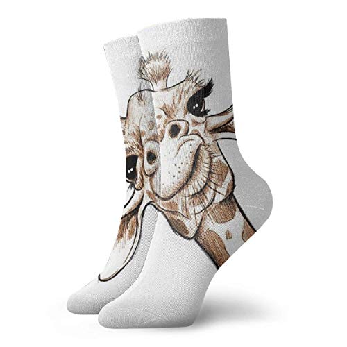 Boceto de Arte de Jirafa con Ojos Grandes y pestañas largas Calcetines para Hombres y Mujeres Calcetines Casuales 30CM