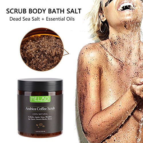 Body Scrub Pure Natural Arabica Coffee Sales del Mar Muerto para una limpieza profunda, hidratante, exfoliante, anticelulítico, reduce las estrías Arrugas Cuidado de la piel
