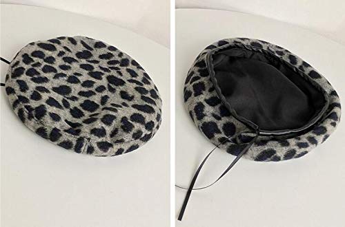 Boinas Gorro Mujeres Estilo Francés Vintage Estampado De Leopardo Lana Suave Invierno Cálido Boina Gorro Hat 3