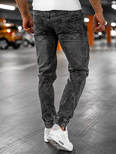 BOLF Hombre Pantalón Vaquero Jogger Denim Jeans Pantalón de Mezclilla Sombreado Vaqueros de Algodón Slim Fit Estilo Urbano Red Fireball HY684 Negro L [6F6]