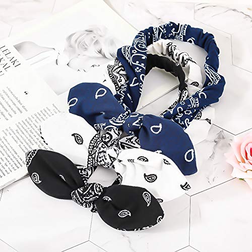 Bolonbi 6 unidades de diademas con nudo elástico, diadema de orejas de conejo, cinta para el pelo con estampado de cachemira, turbante, banda para el pelo para mujeres y niñas