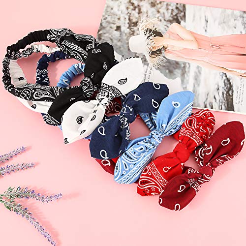Bolonbi 6 unidades de diademas con nudo elástico, diadema de orejas de conejo, cinta para el pelo con estampado de cachemira, turbante, banda para el pelo para mujeres y niñas