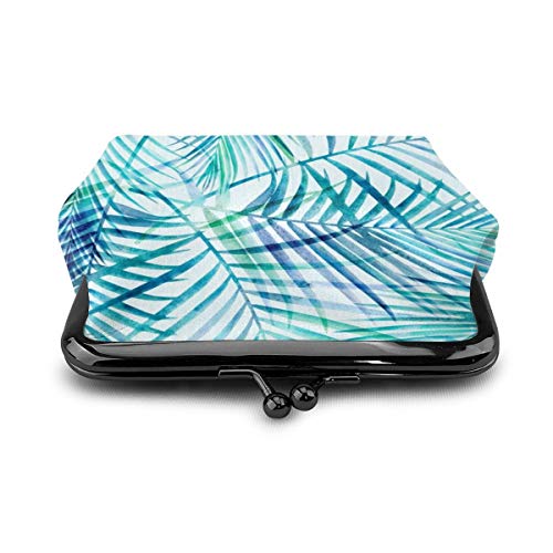 Bolsa de cambio de cuero con diseño de palma tropical, monedero de cambio de beso con cierre de cierre mini cosméticos para mujeres y niñas