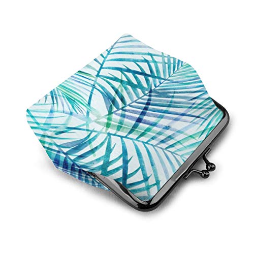 Bolsa de cambio de cuero con diseño de palma tropical, monedero de cambio de beso con cierre de cierre mini cosméticos para mujeres y niñas