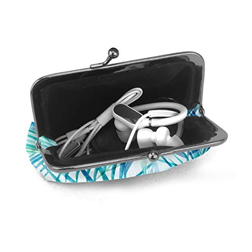 Bolsa de cambio de cuero con diseño de palma tropical, monedero de cambio de beso con cierre de cierre mini cosméticos para mujeres y niñas