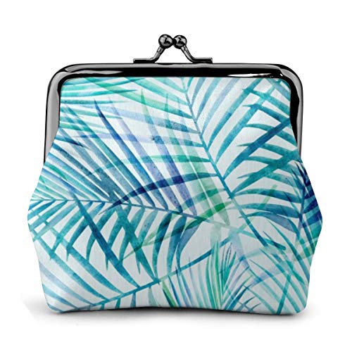 Bolsa de cambio de cuero con diseño de palma tropical, monedero de cambio de beso con cierre de cierre mini cosméticos para mujeres y niñas