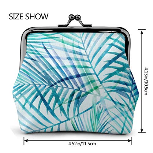 Bolsa de cambio de cuero con diseño de palma tropical, monedero de cambio de beso con cierre de cierre mini cosméticos para mujeres y niñas