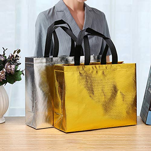Bolsa de compras reutilizable brillante, bolsa de compras con asa, bolsa de regalo elegante no tejida, bolsa de golosinas, bolsa de compras, bolsa promocional, para fiesta, cumpleaños (12 piezas)