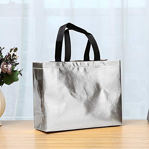 Bolsa de compras reutilizable brillante, bolsa de compras con asa, bolsa de regalo elegante no tejida, bolsa de golosinas, bolsa de compras, bolsa promocional, para fiesta, cumpleaños (12 piezas)