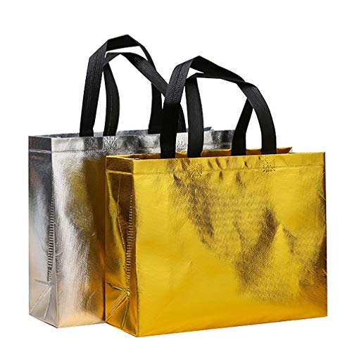 Bolsa de compras reutilizable brillante, bolsa de compras con asa, bolsa de regalo elegante no tejida, bolsa de golosinas, bolsa de compras, bolsa promocional, para fiesta, cumpleaños (12 piezas)