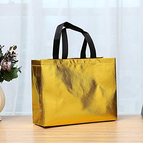 Bolsa de compras reutilizable brillante, bolsa de compras con asa, bolsa de regalo elegante no tejida, bolsa de golosinas, bolsa de compras, bolsa promocional, para fiesta, cumpleaños (12 piezas)