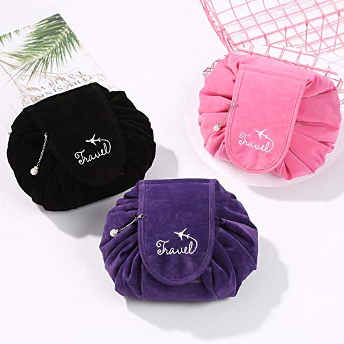 Bolsa de Cosméticos, ONEGenug Bolsas de Aseo Bolsa de Maquillaje, Organizador de un Solo Paso con Diseño de Cordón, Bolsa de Cosméticos para Señoras Perezosas (Rosa)