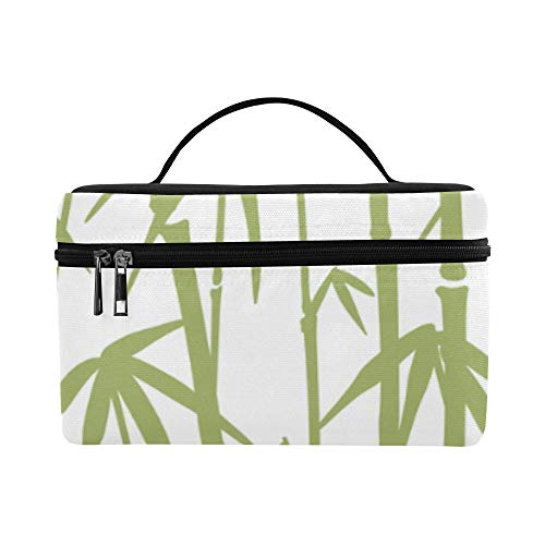 Bolsa de cosméticos para Hombres Bamboo Green Leaf Plant Señora de Gran tamaño Bolsa de cosméticos Organizador de Maquillaje Caja de Almuerzo Tote Holder Case para niña Mujer Un Bolso de Maquillaje