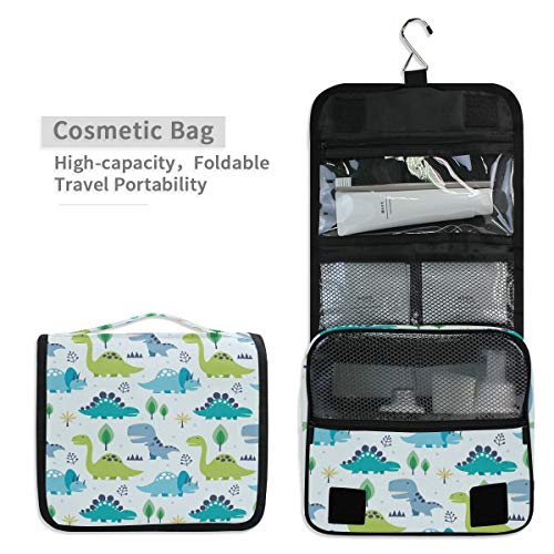Bolsa de cosméticos Viaje Colgando Bolsa de aseo Patrón sin costuras Lindo Dinosaurio de dibujos animados Bolsa de almacenamiento de viaje Bolsa de maquillaje portátil Bolsa organizadora para mujeres
