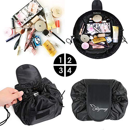 Bolsa de Cosméticos,ONEGenug Bolsa de Maquillaje, Organizador de un Solo Paso con Diseño de Cordón, Bolsa de Cosméticos para Señoras Perezosas (Negro)