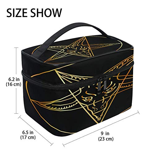 Bolsa de maquillaje Baphomet Demon Goat Head Tattoo Art Golden Golden Cosmetic Bag Travel Toiletry Bag Cosmetic Train Case Estuche de maquillaje Maquillaje Organizador Caja de almacenamiento