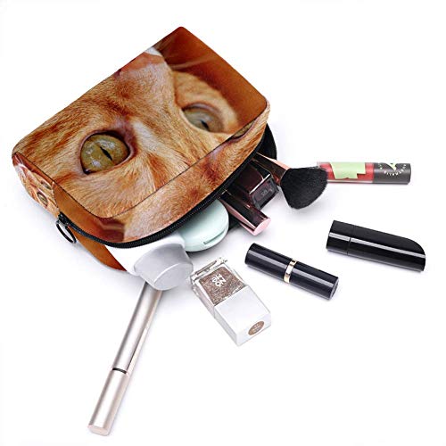 Bolsa de maquillaje con ojos marrones, de tela Oxford, para mujer, con cremallera negra, bolsa de aseo portátil de viaje, con diseño de gato con ojos marrones