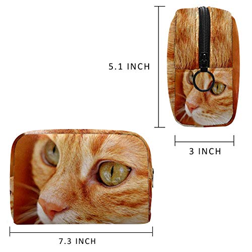 Bolsa de maquillaje con ojos marrones, de tela Oxford, para mujer, con cremallera negra, bolsa de aseo portátil de viaje, con diseño de gato con ojos marrones