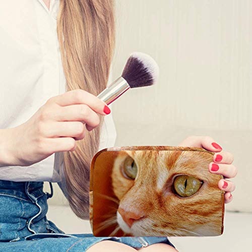Bolsa de maquillaje con ojos marrones, de tela Oxford, para mujer, con cremallera negra, bolsa de aseo portátil de viaje, con diseño de gato con ojos marrones
