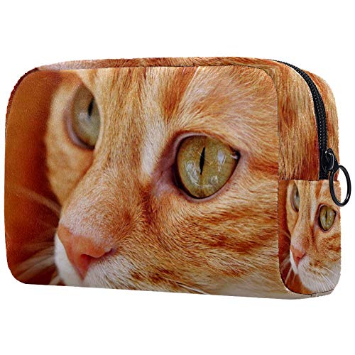 Bolsa de maquillaje con ojos marrones, de tela Oxford, para mujer, con cremallera negra, bolsa de aseo portátil de viaje, con diseño de gato con ojos marrones