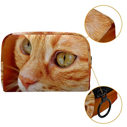 Bolsa de maquillaje con ojos marrones, de tela Oxford, para mujer, con cremallera negra, bolsa de aseo portátil de viaje, con diseño de gato con ojos marrones