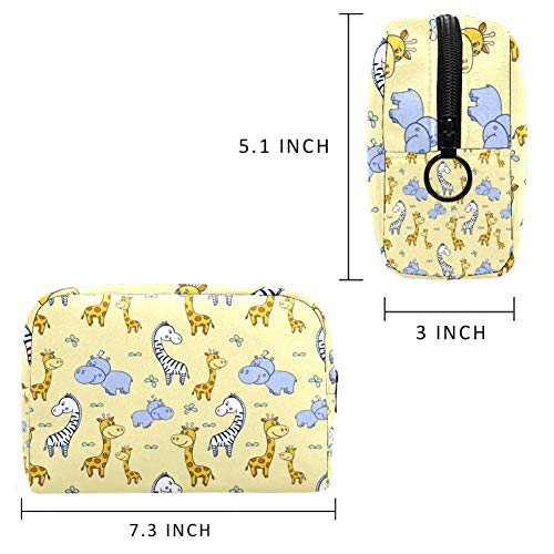 Bolsa de maquillaje de viaje con diseño de hipopótamo y jirafa