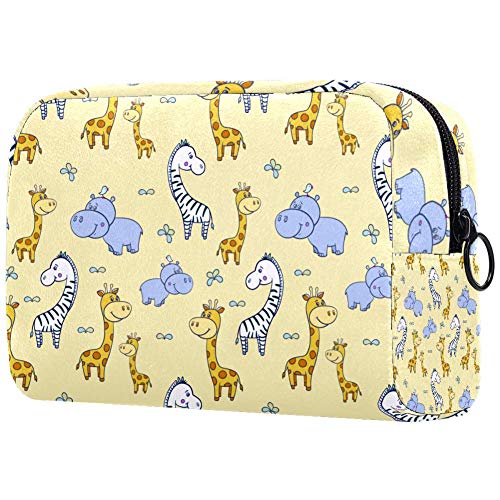 Bolsa de maquillaje de viaje con diseño de hipopótamo y jirafa