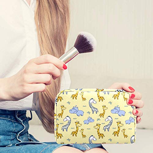 Bolsa de maquillaje de viaje con diseño de hipopótamo y jirafa