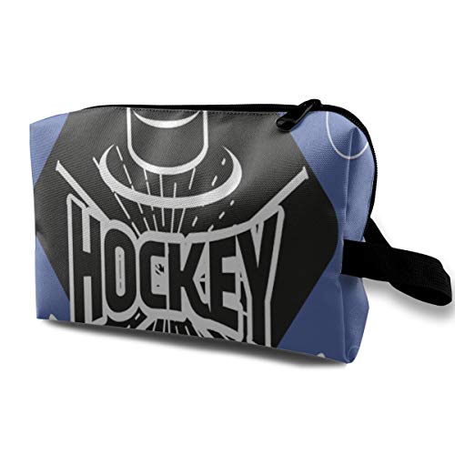 Bolsa de maquillaje de viaje plana con logo vintage de hockey Label y organizador de cosméticos para mujer