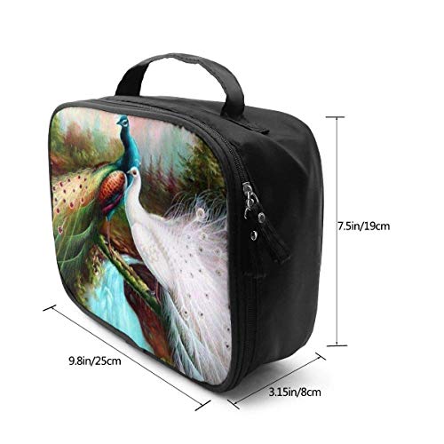 Bolsa de maquillaje portátil para cosméticos, diseño de pavo real, color blanco