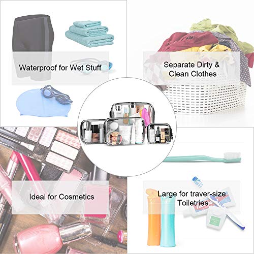 Bolsa de viaje transparente, 4 unidades de artículos de tocador impermeables bolsa de transporte con cremallera para cosméticos (pequeño, mediano, grande, XL)