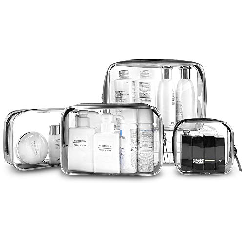Bolsa de viaje transparente, 4 unidades de artículos de tocador impermeables bolsa de transporte con cremallera para cosméticos (pequeño, mediano, grande, XL)
