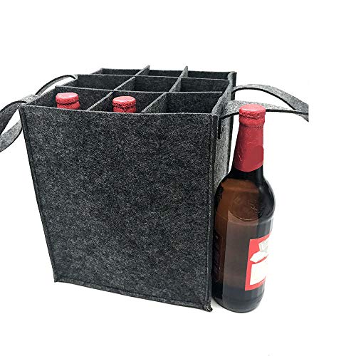 Bolsa para Botellas, Bolsa para Transportar Botellas, Bolsa de regalo de botella de vino, portador de cerveza bolsa de fieltro para 9 botellas perfecta para fiesta fiesta de viaje (32 x 24 x 20 cm)