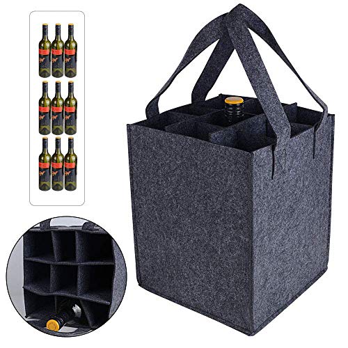Bolsa para Botellas, Bolsa para Transportar Botellas, Bolsa de regalo de botella de vino, portador de cerveza bolsa de fieltro para 9 botellas perfecta para fiesta fiesta de viaje (32 x 24 x 20 cm)