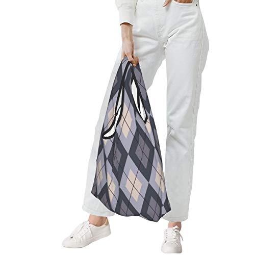 Bolsas de compras plegables reutilizables, con patrón geométrico sin costuras, diagonal, resistente al agua y ligera, de gran capacidad, ecológica, con asas para viajes, biblioteca y comestibles.