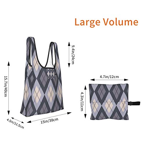 Bolsas de compras plegables reutilizables, con patrón geométrico sin costuras, diagonal, resistente al agua y ligera, de gran capacidad, ecológica, con asas para viajes, biblioteca y comestibles.