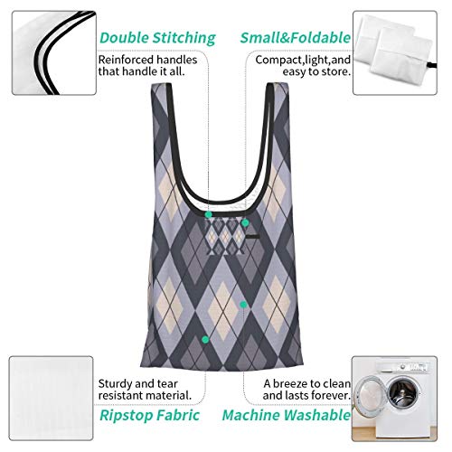 Bolsas de compras plegables reutilizables, con patrón geométrico sin costuras, diagonal, resistente al agua y ligera, de gran capacidad, ecológica, con asas para viajes, biblioteca y comestibles.