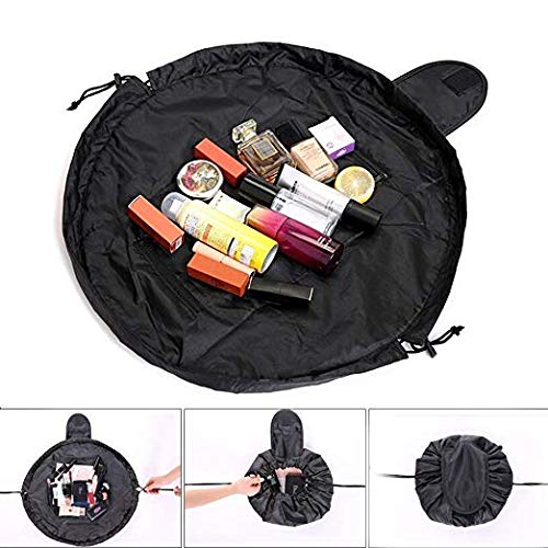 Bolsas de cosméticos multifunción portátiles Bolsa de Maquillaje Maletas de Viaje, Kit de Viaje, Diseño con cordón Organizador de un Solo Paso, Maquillaje Perezoso Bolsa de Aseo m (Negro)