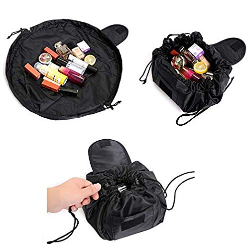 Bolsas de cosméticos multifunción portátiles Bolsa de Maquillaje Maletas de Viaje, Kit de Viaje, Diseño con cordón Organizador de un Solo Paso, Maquillaje Perezoso Bolsa de Aseo m (Negro)
